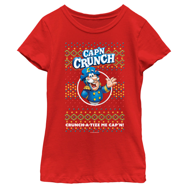 Girl's Cap'n Crunch Christmas Sweater Print T-Shirt