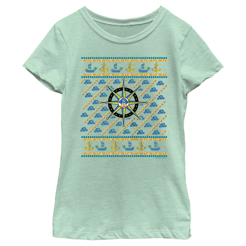 Girl's Cap'n Crunch Blue and Gold Sweater Print T-Shirt