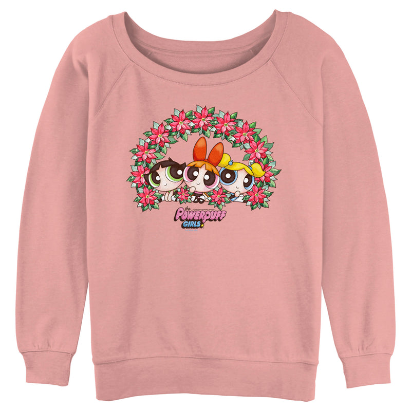 Junior's The Powerpuff Girls Christmas Poinsettia Wreath Sweatshirt