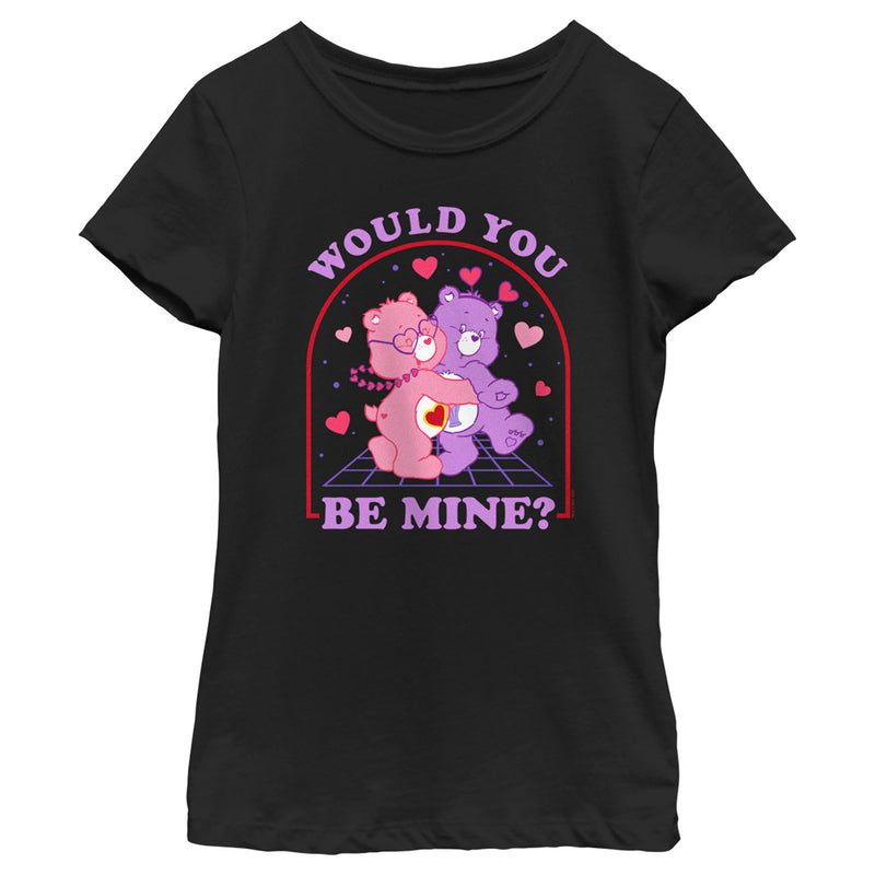 Girl's Care Bears Valentine's Day Love-a-Lot Bear and Share Bear Would You Be Mine T-Shirt