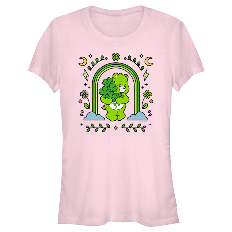 Junior's Care Bears St. Patrick's Day Good Luck Bear Green Rainbow Arch T-Shirt