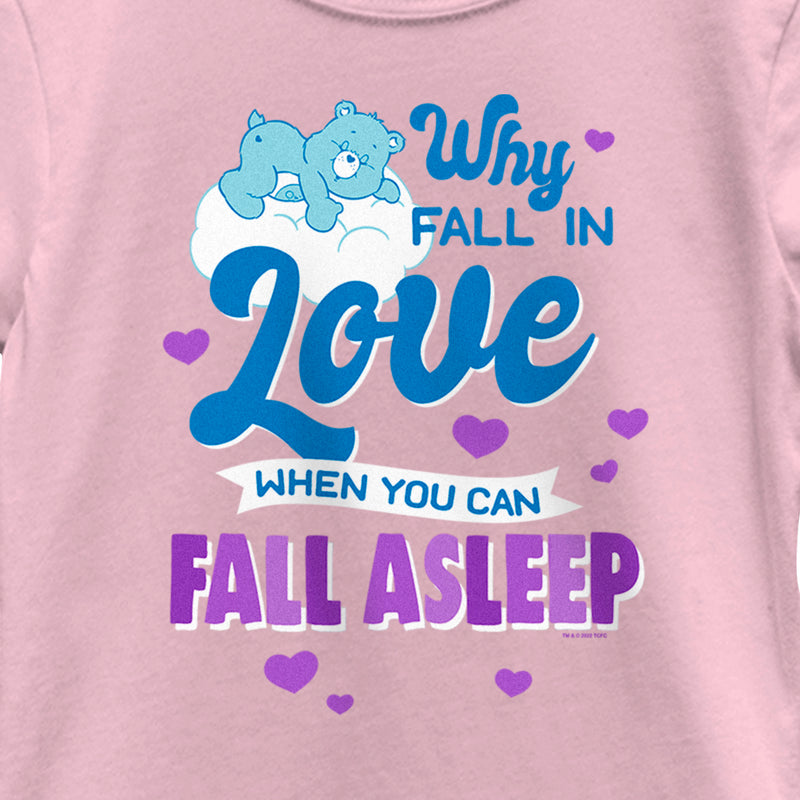 Girl's Care Bears Valentine's Day Bedtime Bear Why Fall in Love T-Shirt