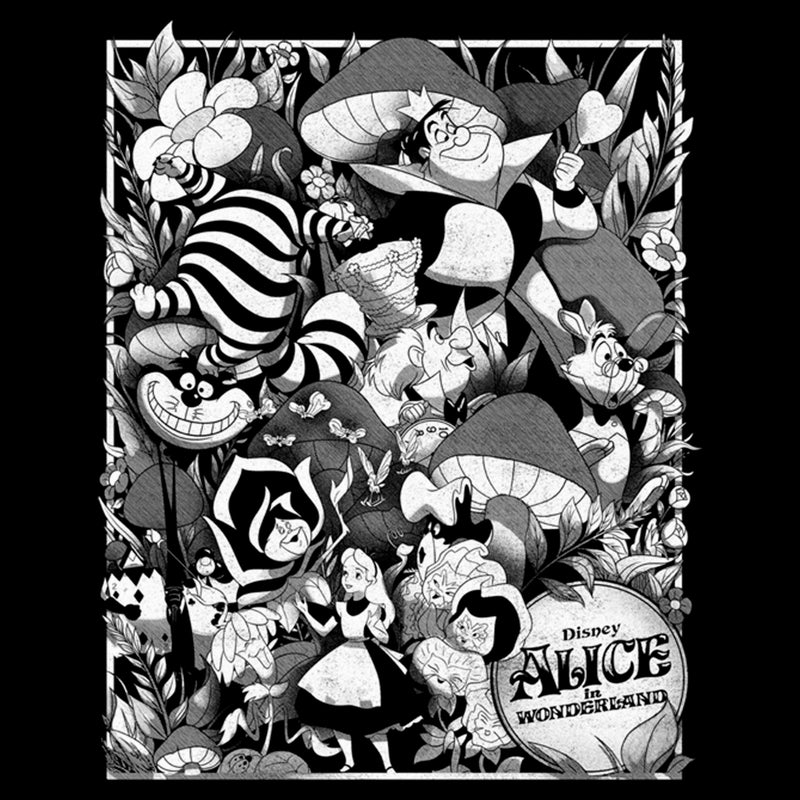 Men's Alice in Wonderland Grayscale Character Poster T-Shirt