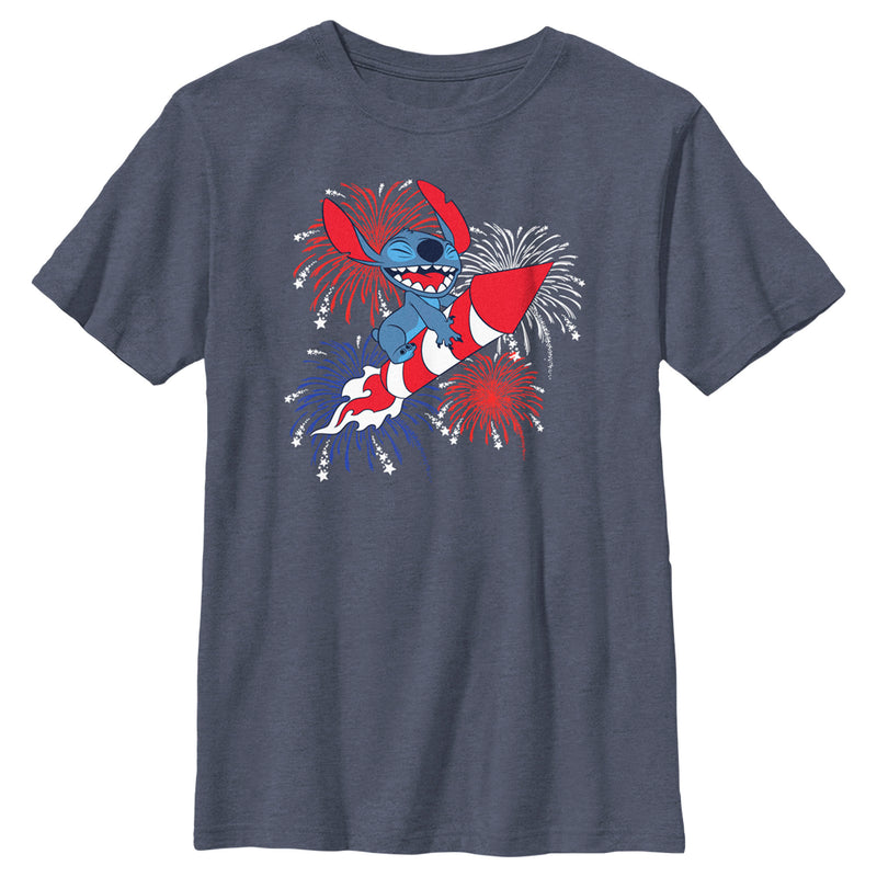 Boy's Lilo & Stitch Firework Rocket Ride for Stitch T-Shirt