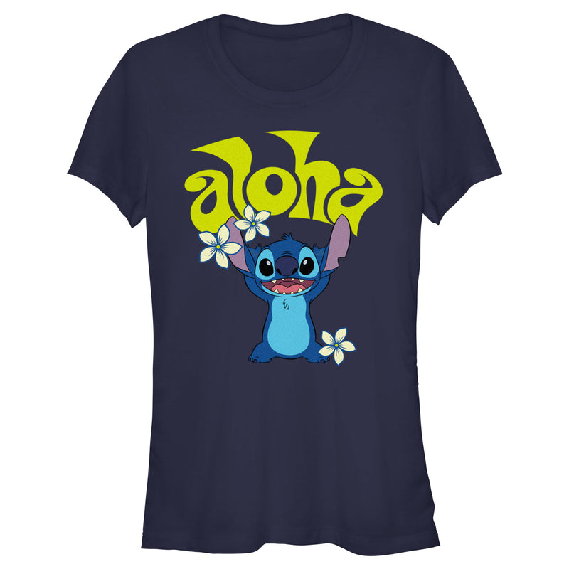 Junior's Lilo & Stitch Aloha Wavy Text T-Shirt