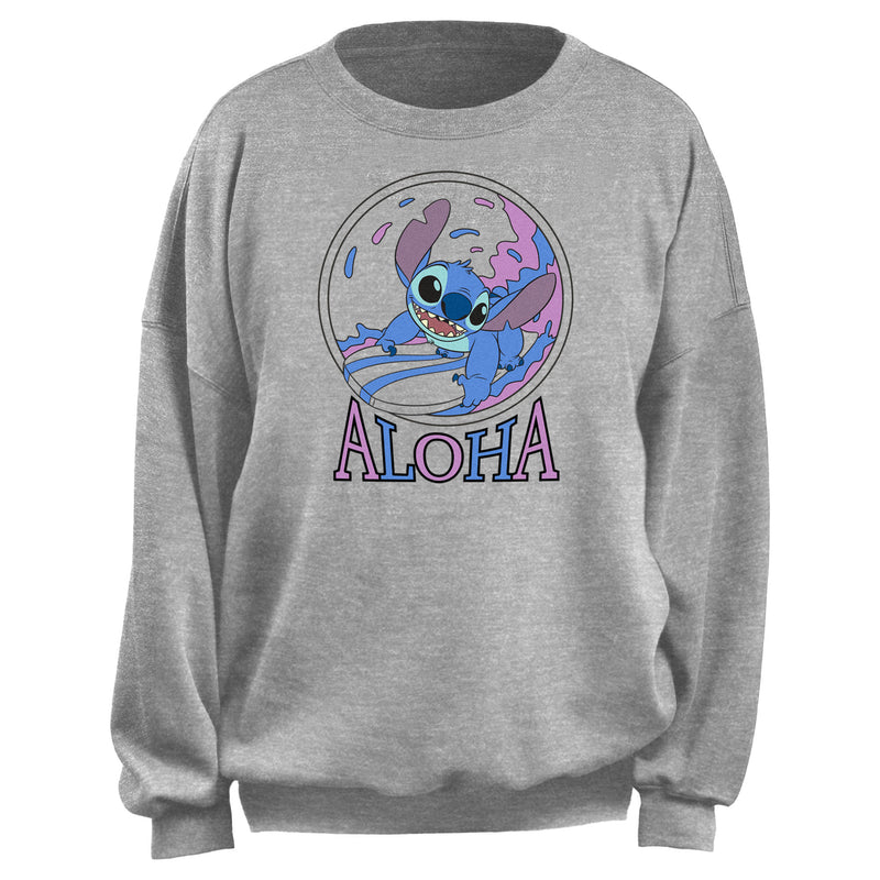 Junior's Lilo & Stitch Pink and Blue Aloha Surf Sweatshirt