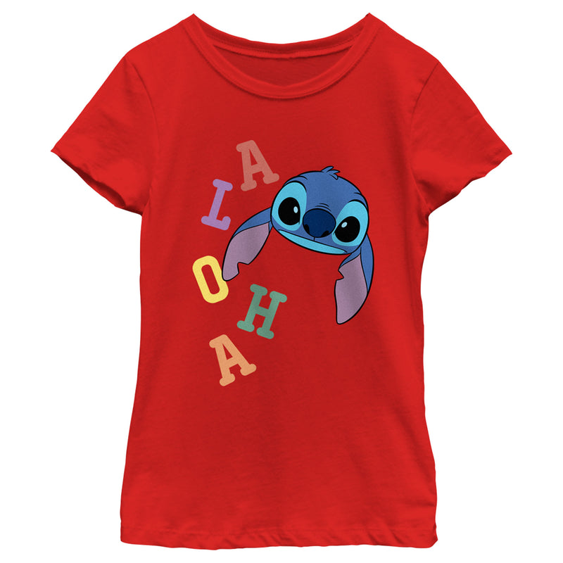 Girl's Lilo & Stitch Colorful Aloha Stitch Face T-Shirt