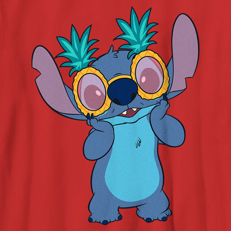 Girl's Lilo & Stitch Silly Black Glasses T-Shirt - Red - Large