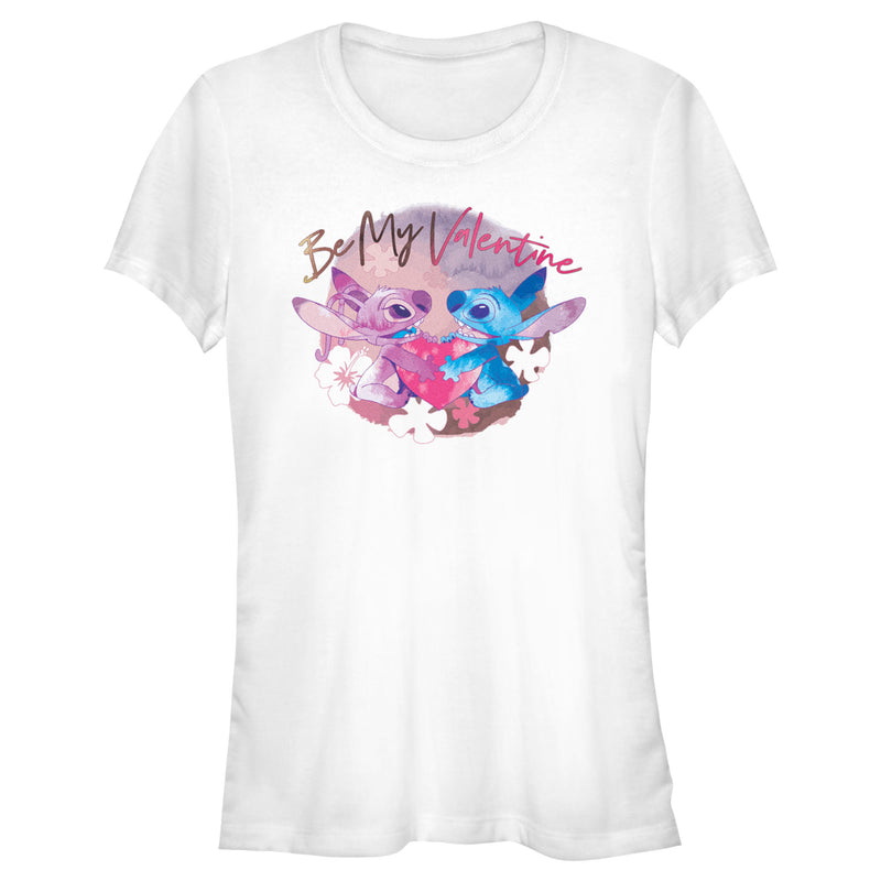 Junior's Lilo & Stitch Be My Valentine Watercolor Couple T-Shirt