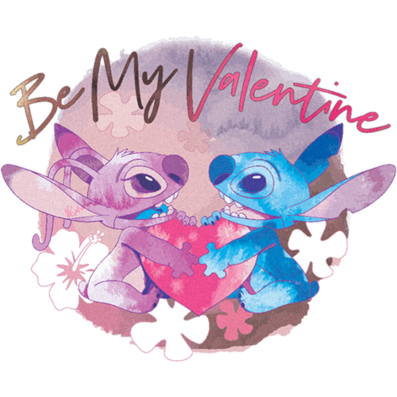 Junior's Lilo & Stitch Be My Valentine Watercolor Couple T-Shirt