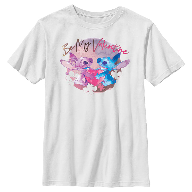 Boy's Lilo & Stitch Be My Valentine Watercolor Couple T-Shirt