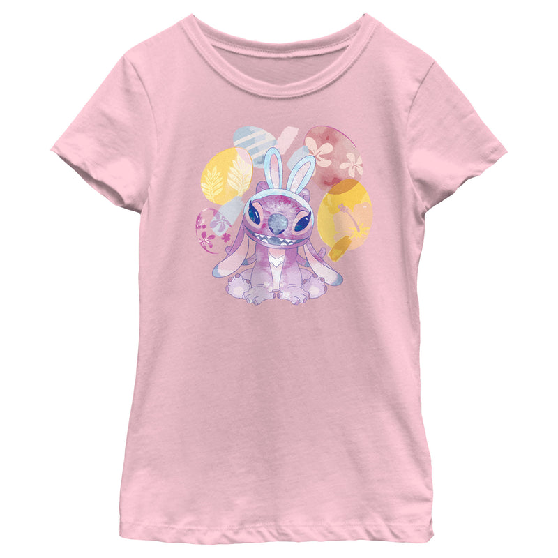 Girl's Lilo & Stitch Easter Angel Watercolor Eggs T-Shirt