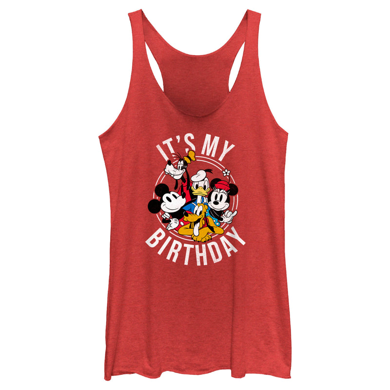 Women's Mickey & Friends It's My Birthday Group Shot Racerback Tank Top