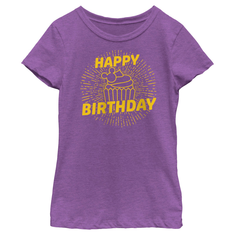 Girl's Mickey & Friends Happy Birthday Cupcake T-Shirt