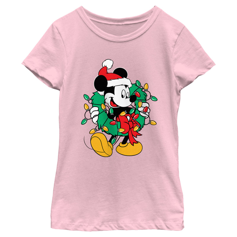 Girl's Mickey & Friends Santa Christmas Wreath T-Shirt