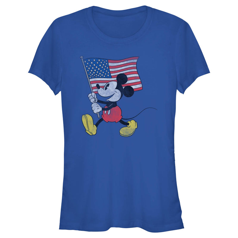 Junior's Mickey & Friends Retro American Flag March T-Shirt