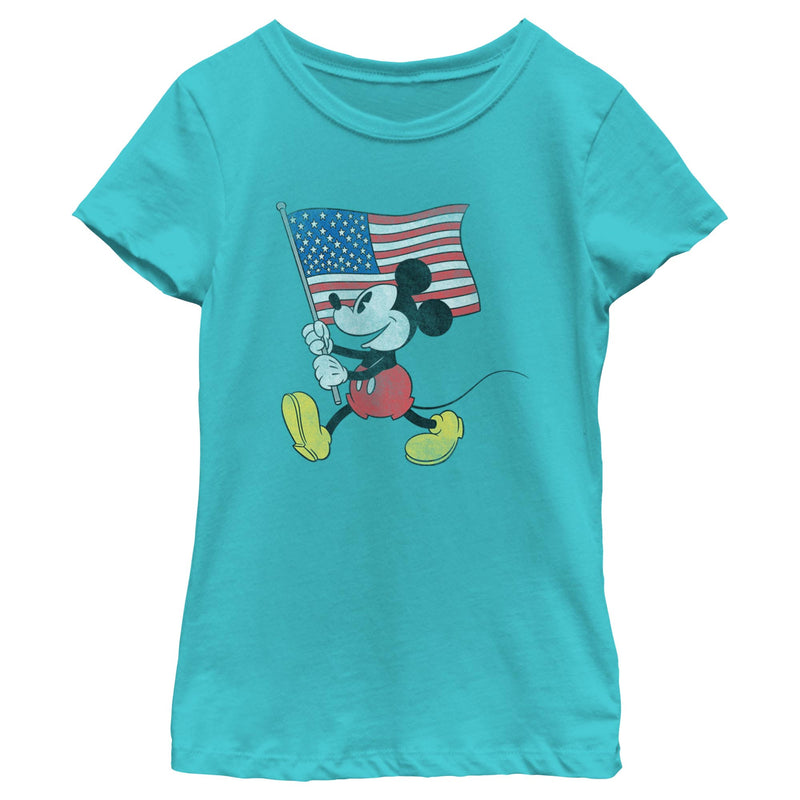 Girl's Mickey & Friends Retro American Flag March T-Shirt