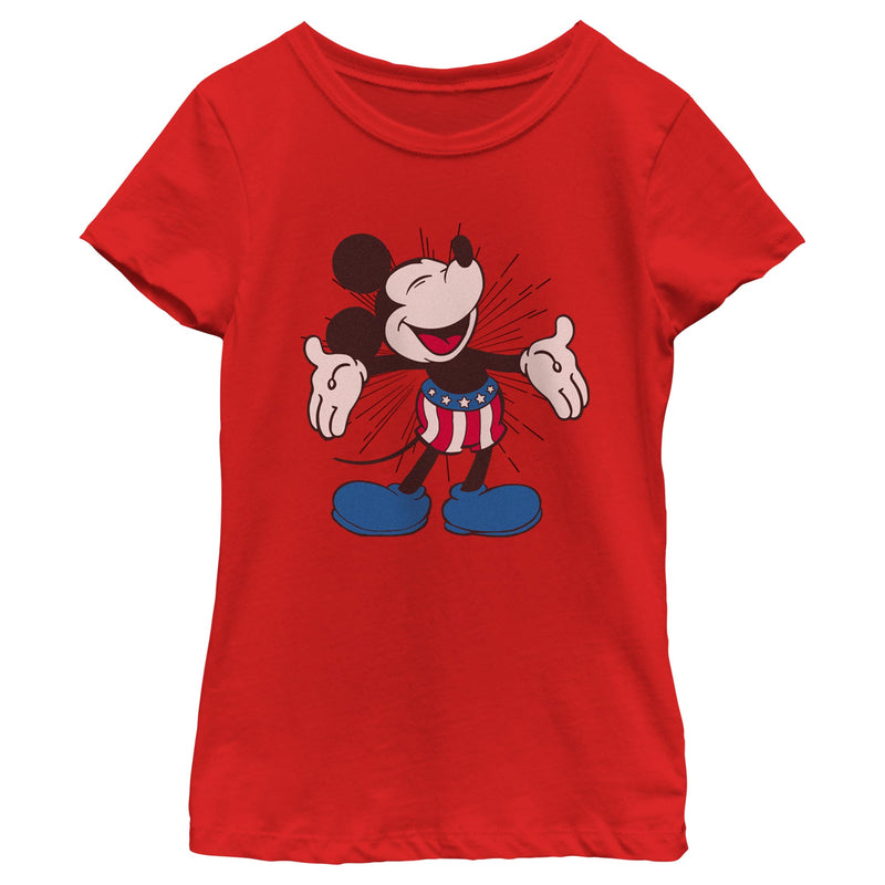 Girl's Mickey & Friends Retro American Flag Shorts T-Shirt