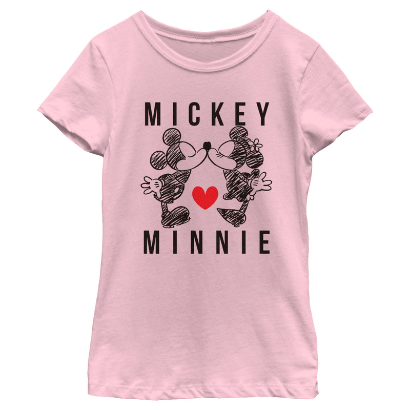 Girl's Mickey & Friends Couple Sketch Kiss T-Shirt