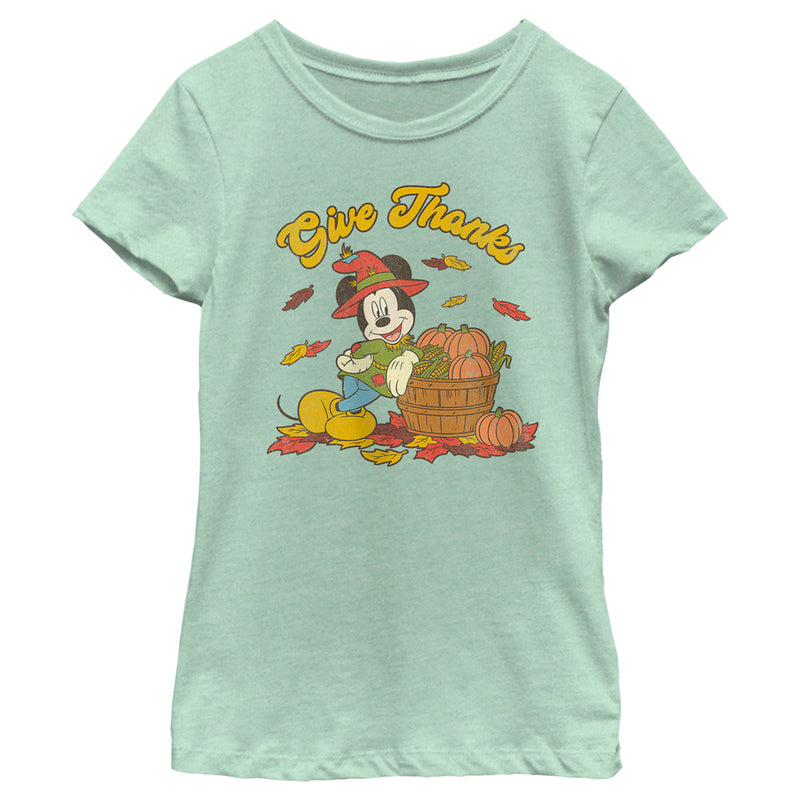 Girl's Mickey & Friends Give Thanks Scarecrow Mickey T-Shirt