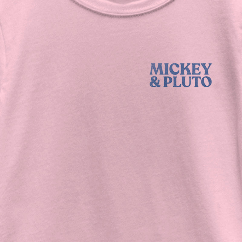 Girl's Mickey & Friends Retro Stripes Mickey & Pluto Text T-Shirt