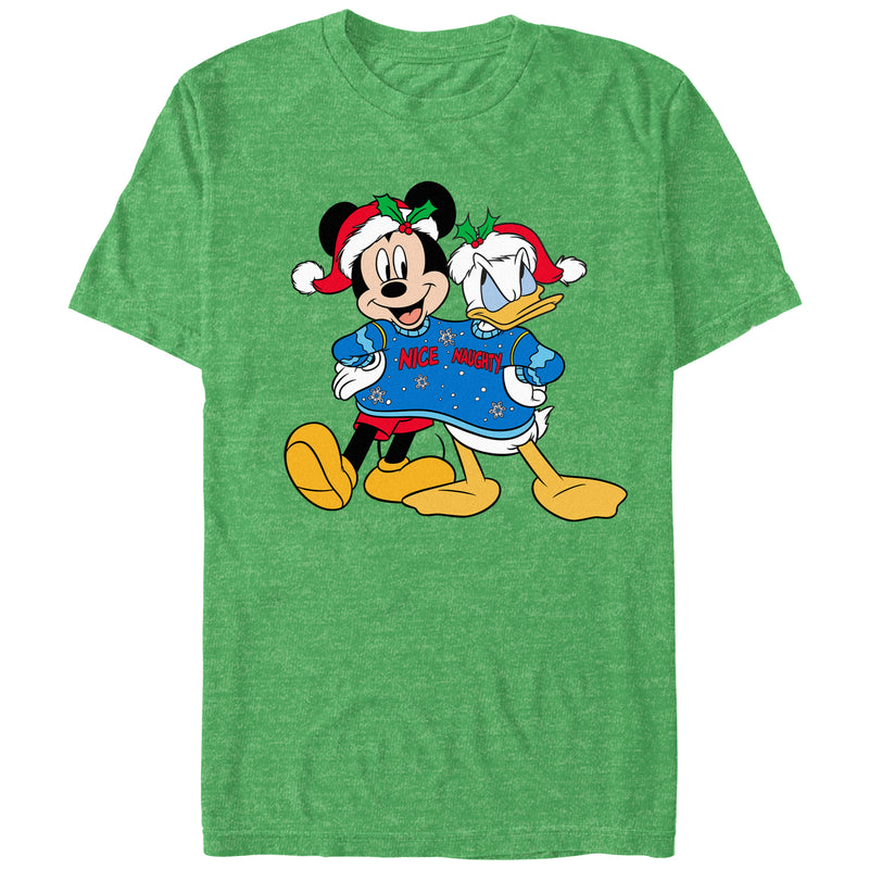 Men's Mickey & Friends Christmas Nice and Naughty Donald and Mickey T-Shirt