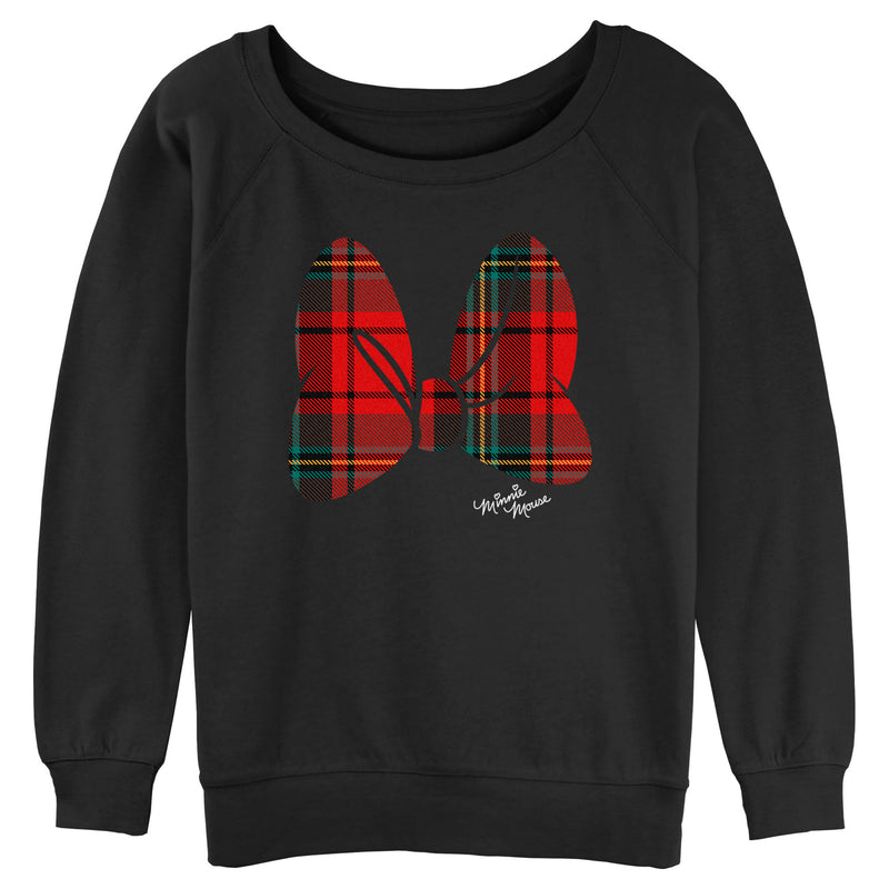 Junior's Minnie Mouse Plaid Bow Sweatshirt