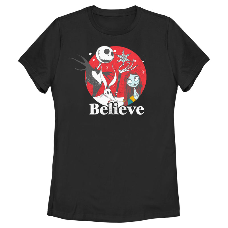 Women's The Nightmare Before Christmas Christmas Believe Jack and Sally T-Shirt