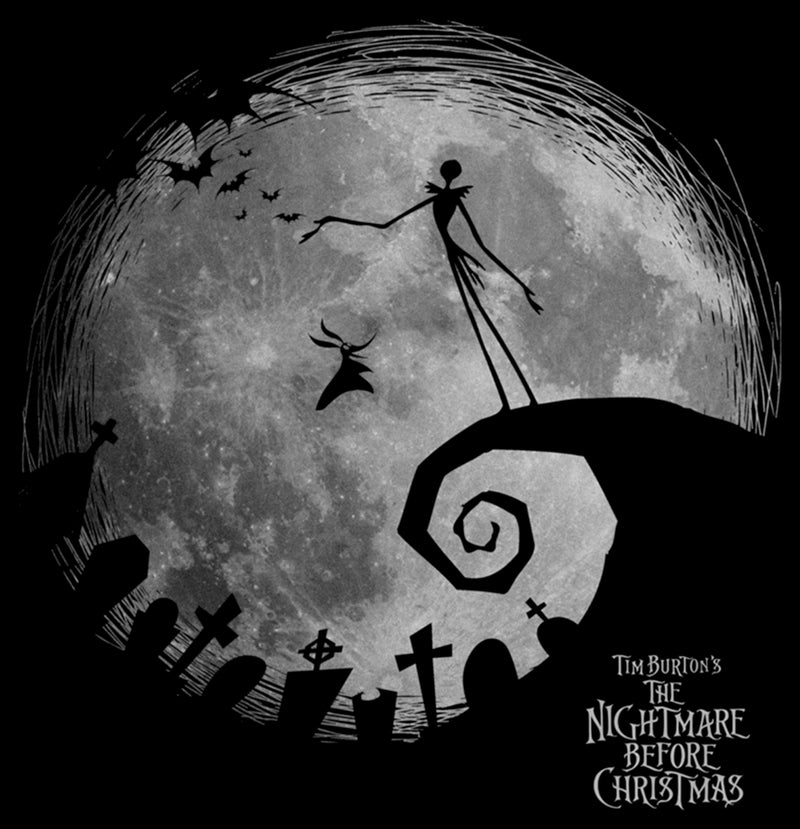 Men's The Nightmare Before Christmas Black and White Moon Scene T-Shirt