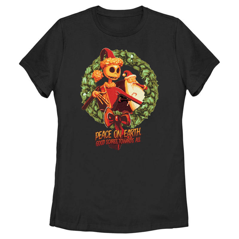 Women's The Nightmare Before Christmas Christmas Jack Peace on Earth Good Scares Towards All T-Shirt