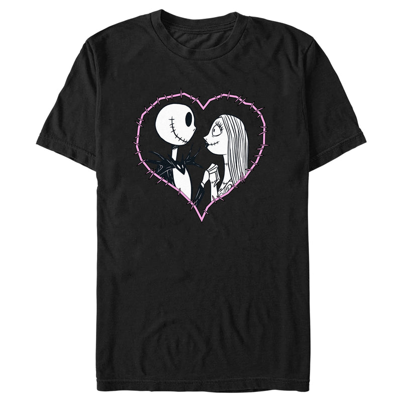 Men's The Nightmare Before Christmas Jack and Sally Pink Heart Stitch T-Shirt