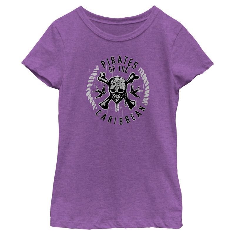 Girl's Pirates of the Caribbean: Curse of the Black Pearl Black and White Rope Skull Logo T-Shirt