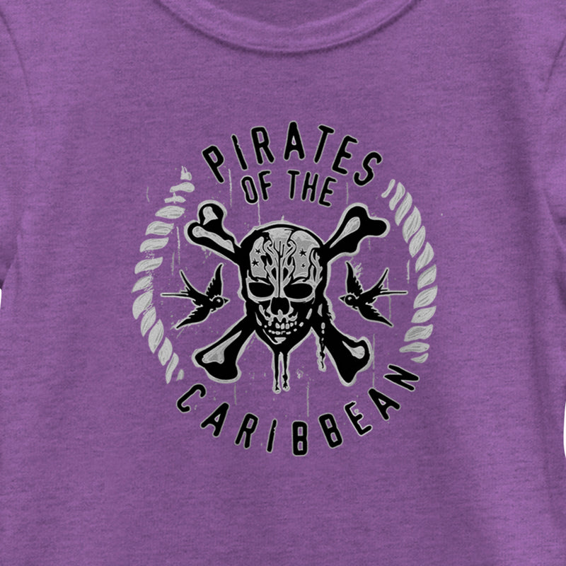 Girl's Pirates of the Caribbean: Curse of the Black Pearl Black and White Rope Skull Logo T-Shirt