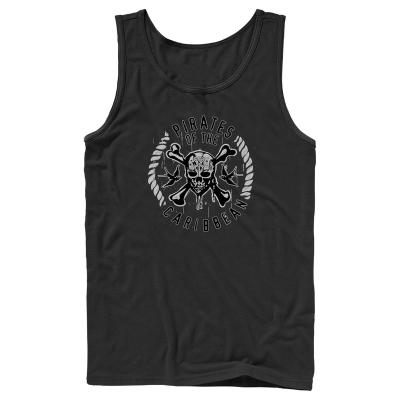 Men's Pirates of the Caribbean: Curse of the Black Pearl Black and White Rope Skull Logo Tank Top