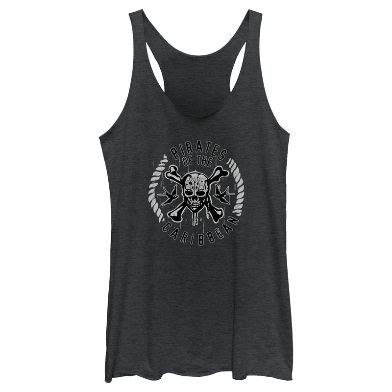 Women's Pirates of the Caribbean: Curse of the Black Pearl Black and White Rope Skull Logo Racerback Tank Top