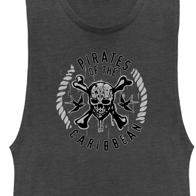 Junior's Pirates of the Caribbean: Curse of the Black Pearl Black and White Rope Skull Logo Festival Muscle Tee