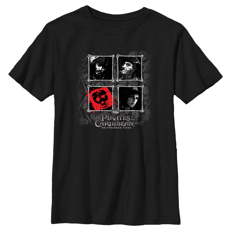 Boy's Pirates of the Caribbean: On Stranger Tides Black and White Character Photos T-Shirt