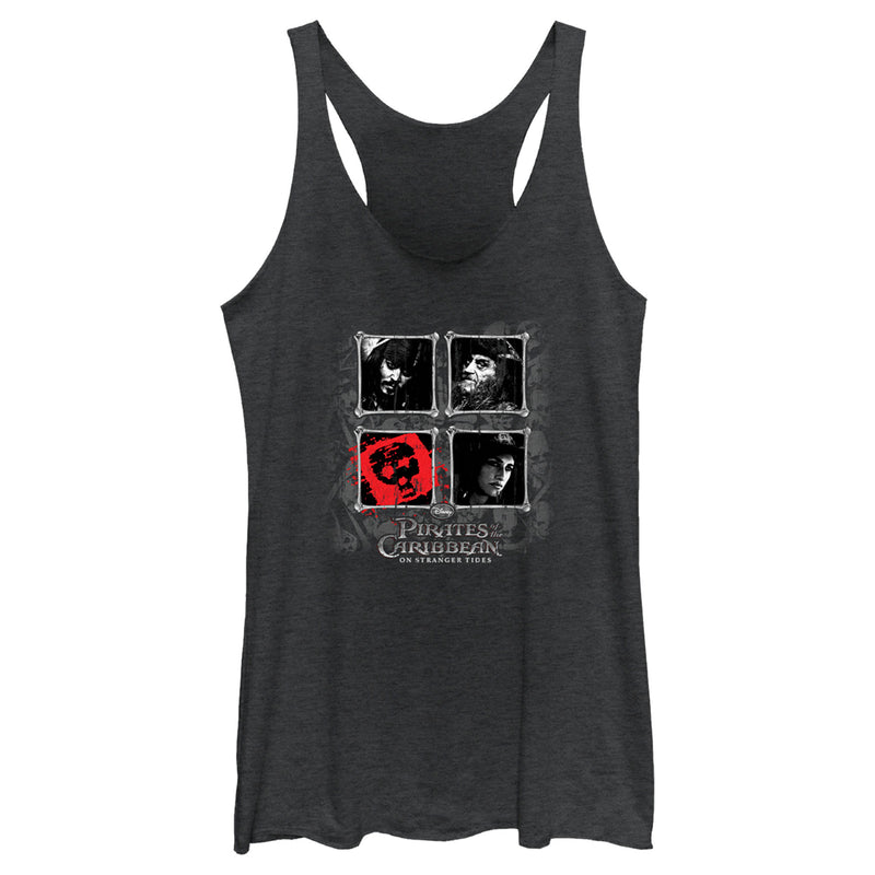 Women's Pirates of the Caribbean: On Stranger Tides Black and White Character Photos Racerback Tank Top