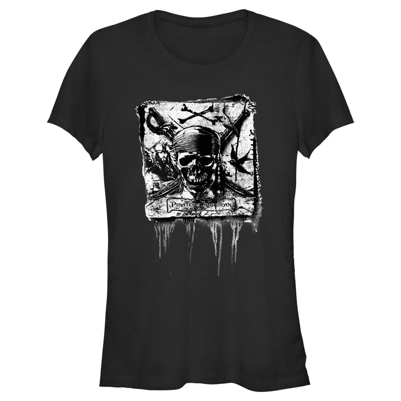 Junior's Pirates of the Caribbean: Curse of the Black Pearl Black and White Skull Logo T-Shirt