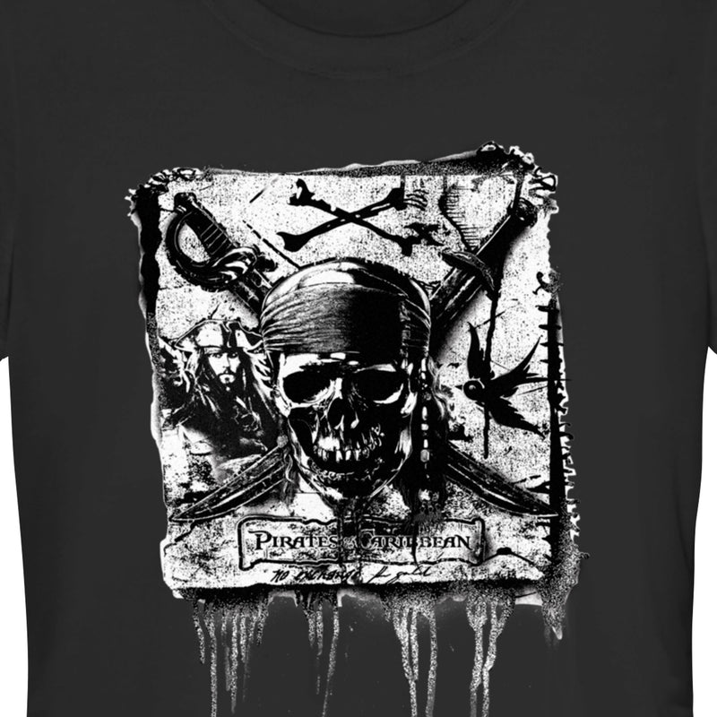 Junior's Pirates of the Caribbean: Curse of the Black Pearl Black and White Skull Logo T-Shirt