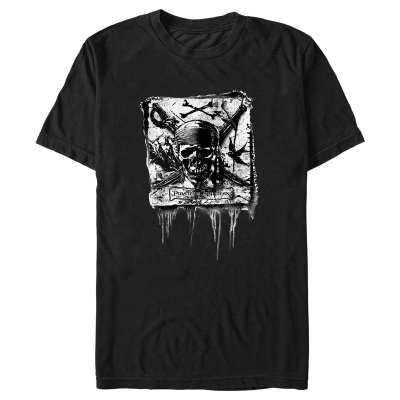 Men's Pirates of the Caribbean: Curse of the Black Pearl Black and White Skull Logo T-Shirt