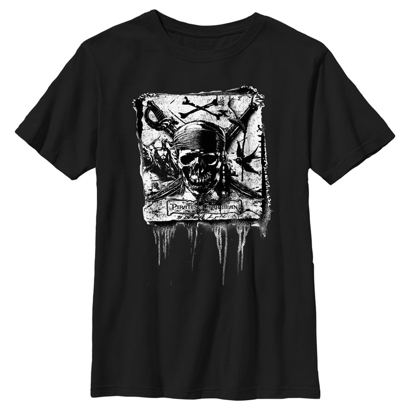 Boy's Pirates of the Caribbean: Curse of the Black Pearl Black and White Skull Logo T-Shirt