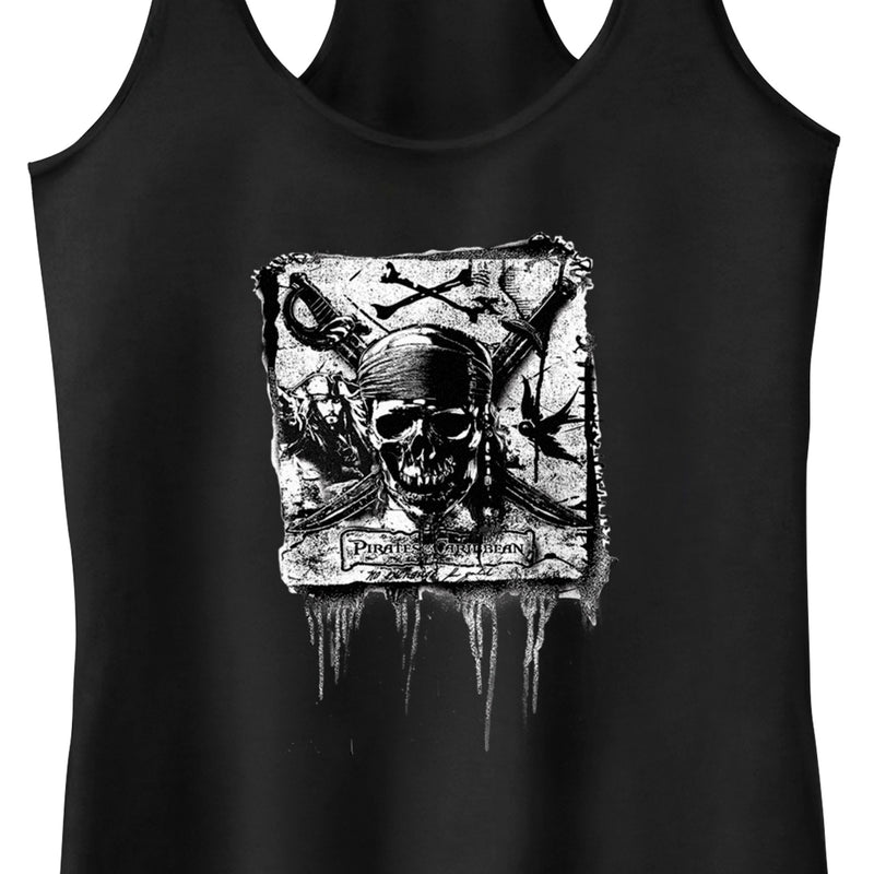 Junior's Pirates of the Caribbean: Curse of the Black Pearl Black and White Skull Logo Racerback Tank Top