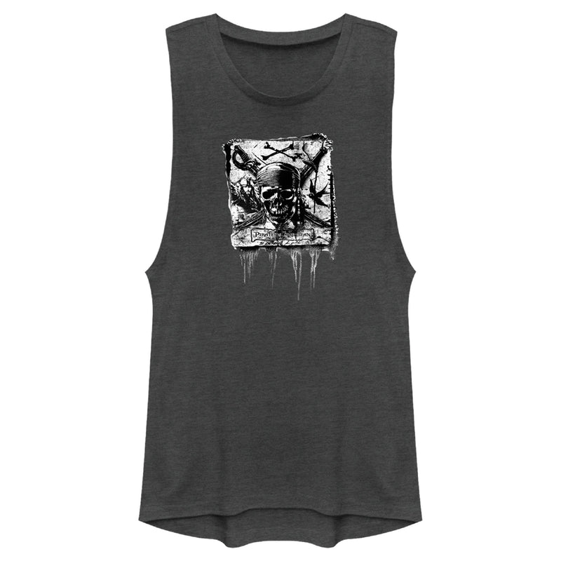 Junior's Pirates of the Caribbean: Curse of the Black Pearl Black and White Skull Logo Festival Muscle Tee