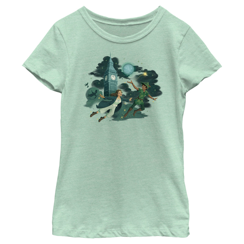 Girl's Peter Pan & Wendy Animated Flying Scene T-Shirt