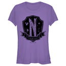 Junior's Wednesday Nevermore Academy Distressed Emblem T-Shirt