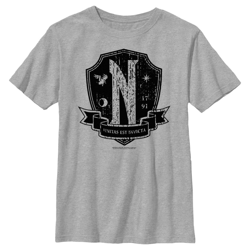 Boy's Wednesday Nevermore Academy Distressed Emblem T-Shirt