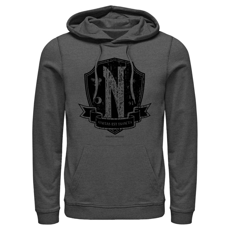 Men's Wednesday Nevermore Academy Distressed Emblem Pull Over Hoodie