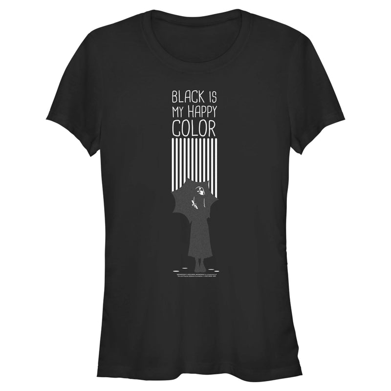 Junior's Wednesday Black Is My Happy Color Silhouette T-Shirt