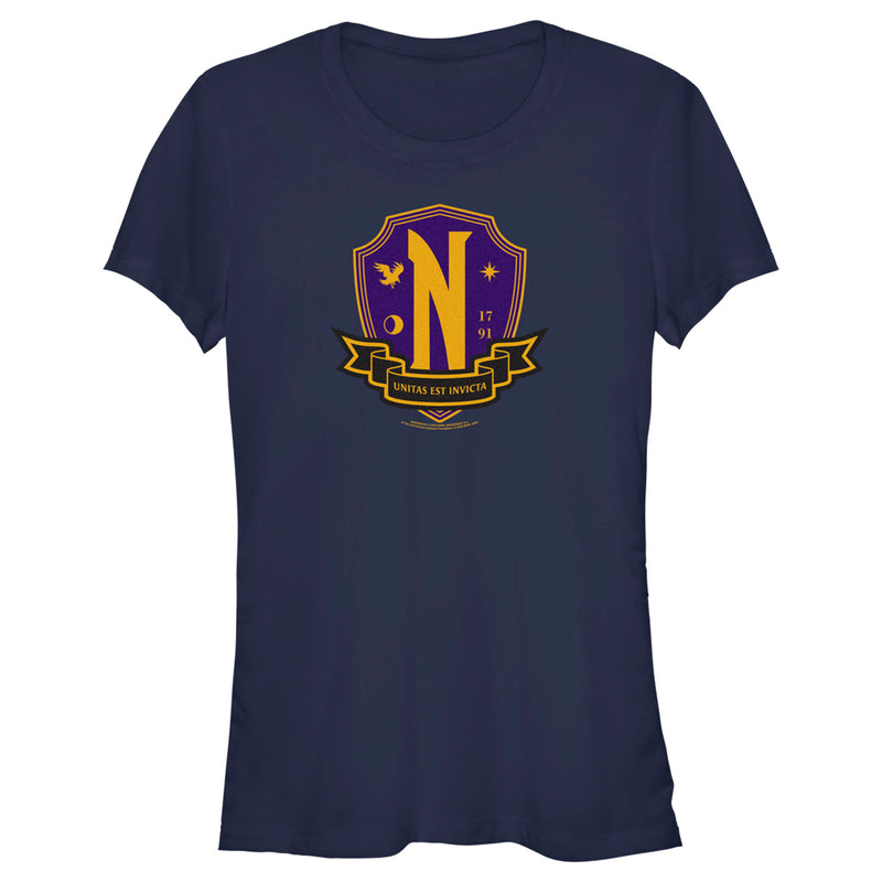 Junior's Wednesday Nevermore Academy Crest T-Shirt